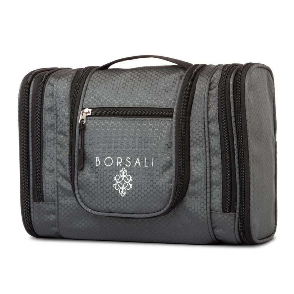 Borsali Gray Hanging Toiletry Bag Travel Organizer Mirror NWT - Picture 2 of 13
